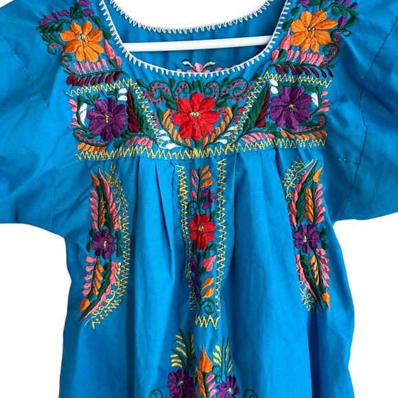 Handmade Mexican Blouse blue and purple XS - Picture 2 of 6